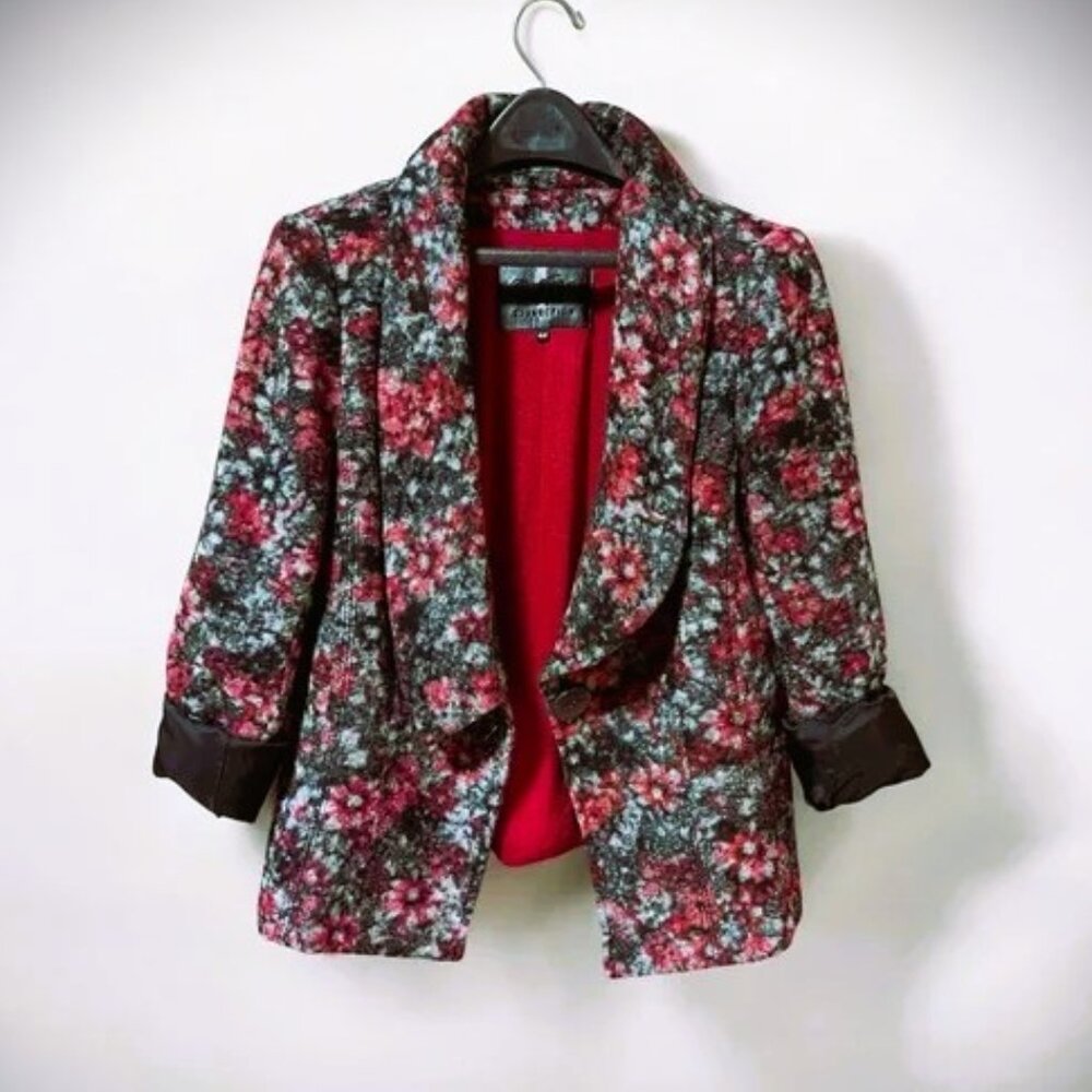SOPHISTICATED UNIQUE Women's Blazer Jacket - Grey & Fall Reds Wool Blend Sz 12